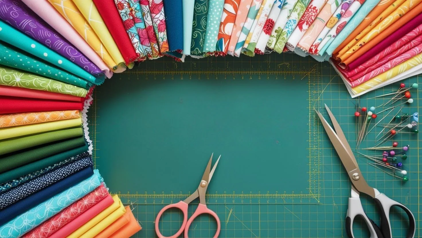 Colorful quilting fabrics and sewing tools from Let's Make It!